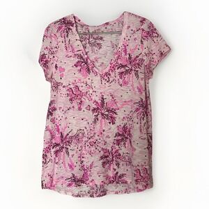 Lilly Pulitzer V Neck Knit Top Womens Medium‎ Pink Heart Floral Valentine Resort